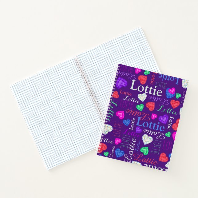 Gemstones hearts custom name lottie colourful  notebook (Inside)