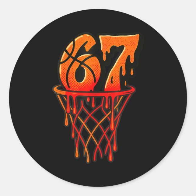 Gen Alpha Slang Kids 67 Basketball Ice Cream Drip  Classic Round Sticker (Front)