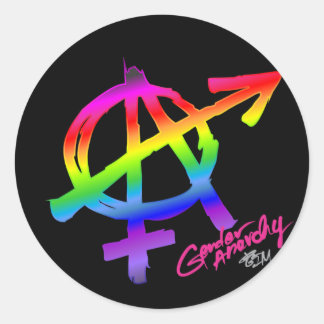 Gender Anarchy Rainbow design on dark background Classic Round Sticker