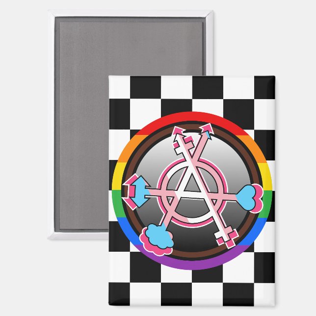 Gender Anarchy Symbol, Emblem on Chequerboard Magnet (Front/Back)