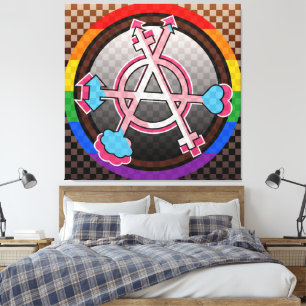 Gender Anarchy Symbol, Emblem on Dark Chequerboard Canvas Print