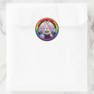 Gender Anarchy Symbol, Emblem on Dark Chequerboard Classic Round Sticker