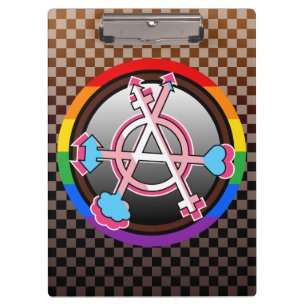 Gender Anarchy Symbol, Emblem on Dark Chequerboard Clipboard