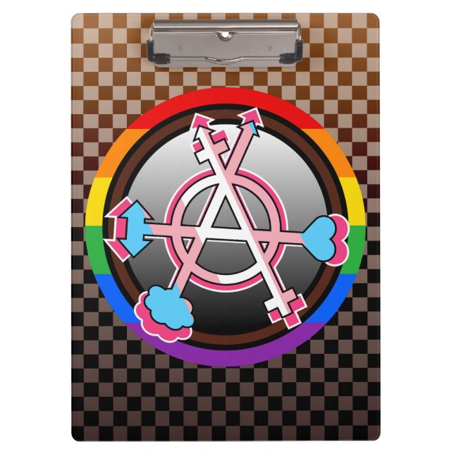 Gender Anarchy Symbol, Emblem on Dark Chequerboard Clipboard (Front)