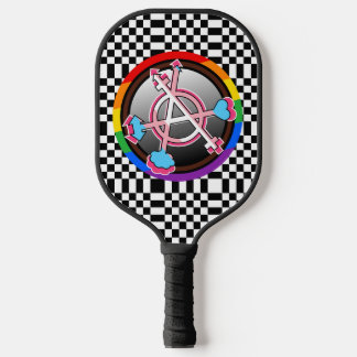 Gender Anarchy Symbol, Emblem on Dark Chequerboard Pickleball Paddle