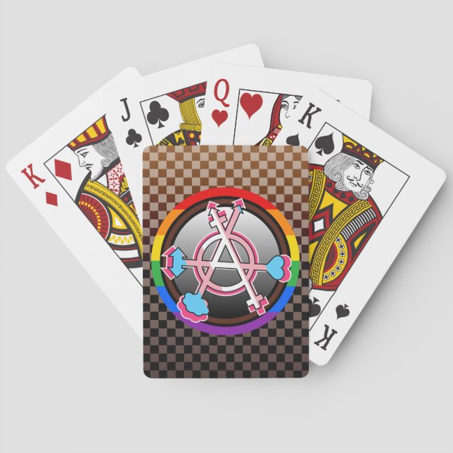 Gender Anarchy Symbol, Emblem on Dark Chequerboard Playing Cards (Back)