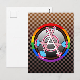 Gender Anarchy Symbol, Emblem on Dark Chequerboard Postcard