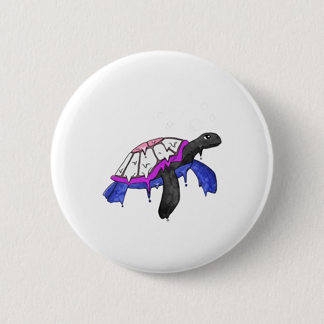 Gender Fluid Pride Flag Sea Turtle Subtle LGBTQ 2 Inch Round Button (Front)