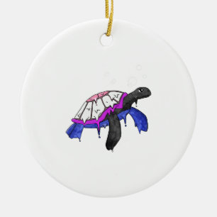 Gender Fluid Pride Flag Sea Turtle Subtle LGBTQ Ceramic Ornament