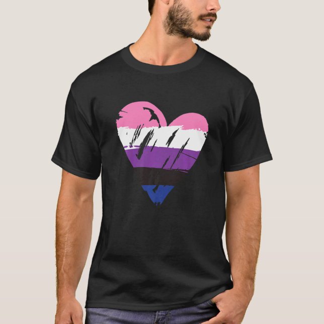 Gender Fluid Pride Heart Flag T-Shirt (Front)