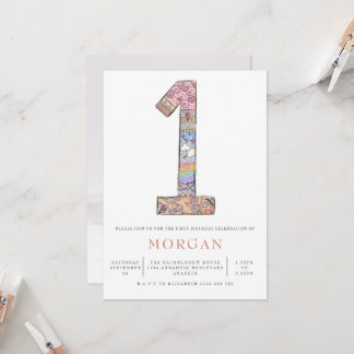 Gender Neutral 1st Birthday Boho Hearts Party Invitation