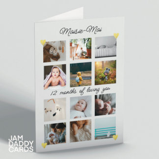 Gender neutral 1st Birthday Photo Collage  Card