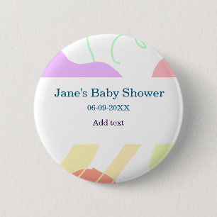 Gender neutral abstract shapes baby shower name 2 inch round button