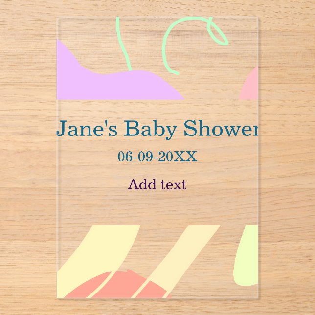 Gender neutral abstract shapes baby shower name acrylic invitations (Front)