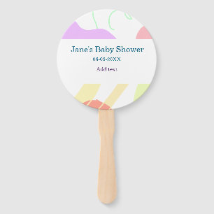 Gender neutral abstract shapes baby shower name hand fan