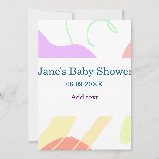 Gender neutral abstract shapes baby shower name invitation (Front)