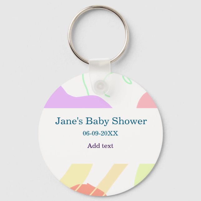 Gender neutral abstract shapes baby shower name keychain (Front)