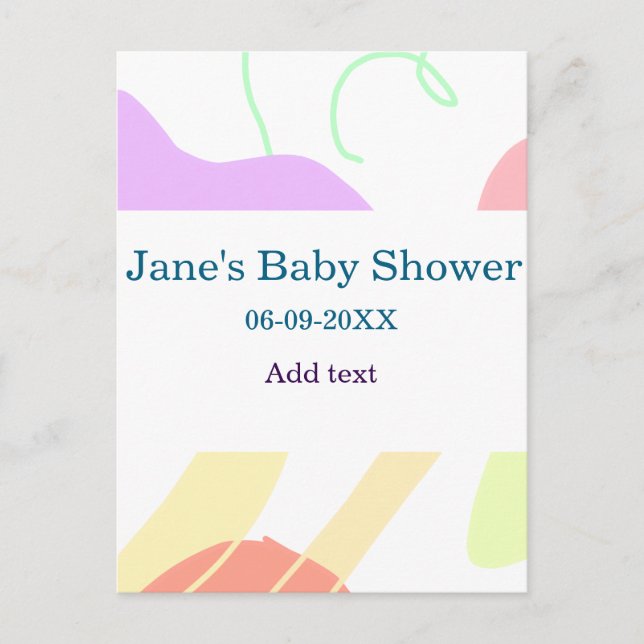 Gender neutral abstract shapes baby shower name postcard (Front)
