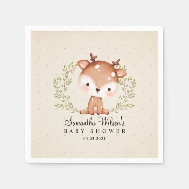 Gender Neutral Baby Fawn Little Deer Baby Shower Napkin (Front)