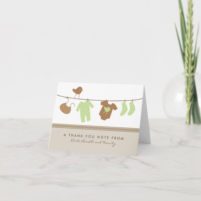 Gender Neutral Baby Laundry Thank You Card (brown) (Front)