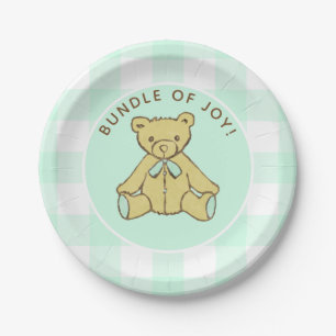 Gender Neutral Baby Shower Bear Mint Green Paper Plate