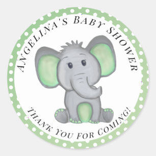 Gender Neutral Baby Shower Elephant Thank You Classic Round Sticker