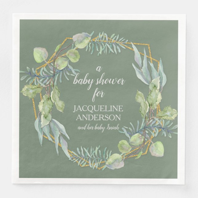 Gender Neutral Baby Shower Forest Greenery Foliage Napkin (Front)