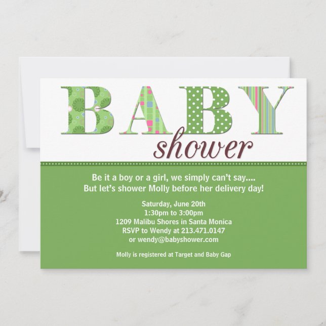 Gender Neutral Baby Shower Invitation (Front)