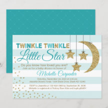Gender neutral baby shower invite teal and gold
