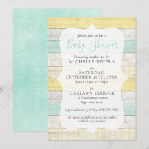 Gender Neutral Baby Shower Mint Yellow Rustic Wood