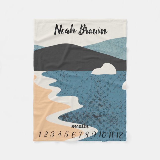 Gender Neutral Beach Monthly Milestone Fleece Blanket (Front)