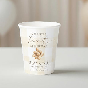 Gender Neutral Beige Gingham Peanut Baby Shower Paper Cups