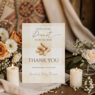 Gender Neutral Beige Gingham Peanut Baby Shower Thank You Card