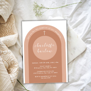 Gender Neutral Boho Arch Cross Girl Baptism Invitation