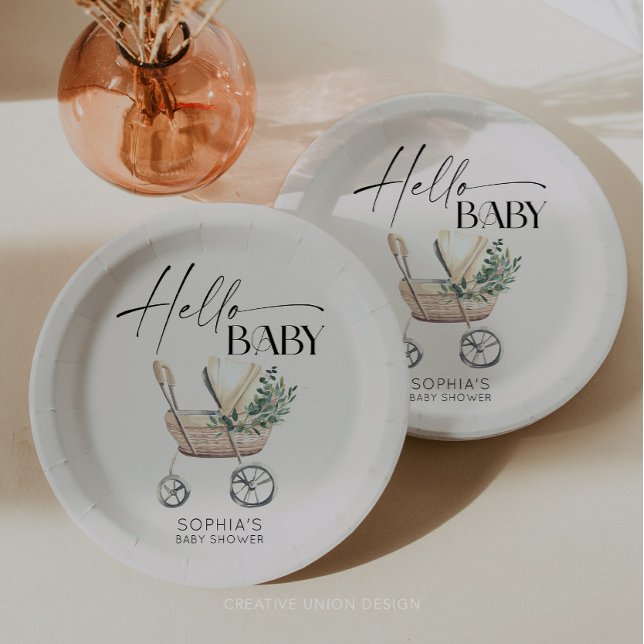 Gender Neutral Boho Baby Stroller Baby Shower  Paper Plate (Creator Uploaded)