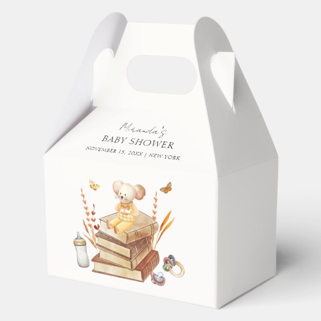 Gender Neutral Boho Book Mouse Baby Shower  Favor Box (Front)