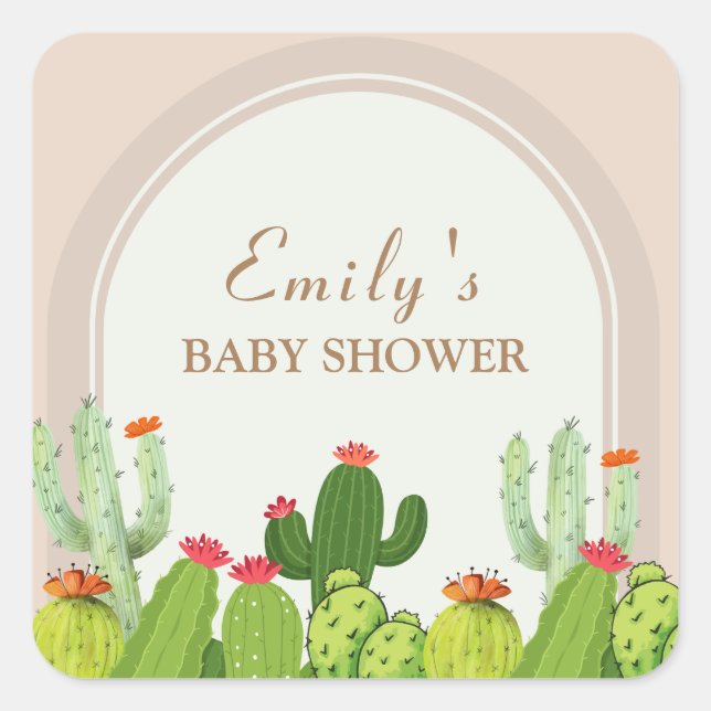 Gender Neutral Boho Cactus Arch Baby Shower  Square Sticker (Front)