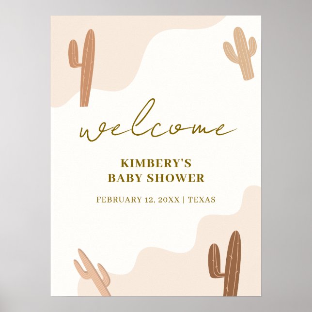 Gender Neutral Boho Cactus Baby Shower Welcome  Poster (Front)