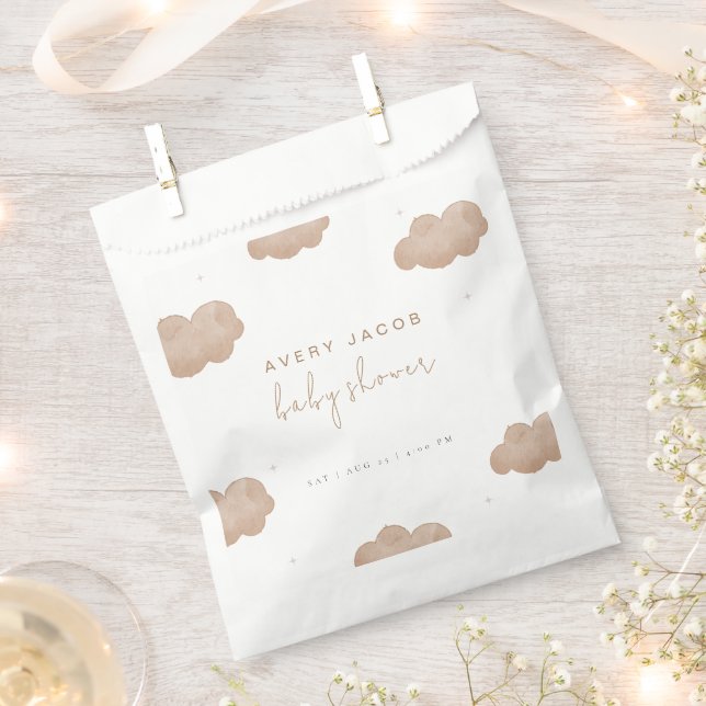 Gender Neutral Boho Clouds Stars Baby Shower Favour Bag (Clipped)