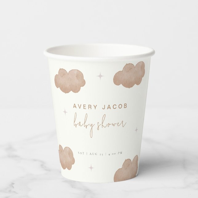 Gender Neutral Boho Clouds Stars Baby Shower Paper Cups (Back)