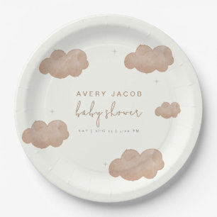 Gender Neutral Boho Clouds Stars Baby Shower Paper Plate