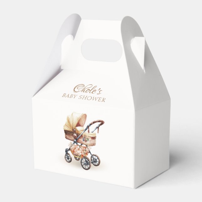 Gender Neutral Boho Floral Stroller Baby Shower Favor Box (Front Side)