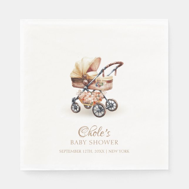 Gender Neutral Boho Floral Stroller Baby Shower Napkin (Front)