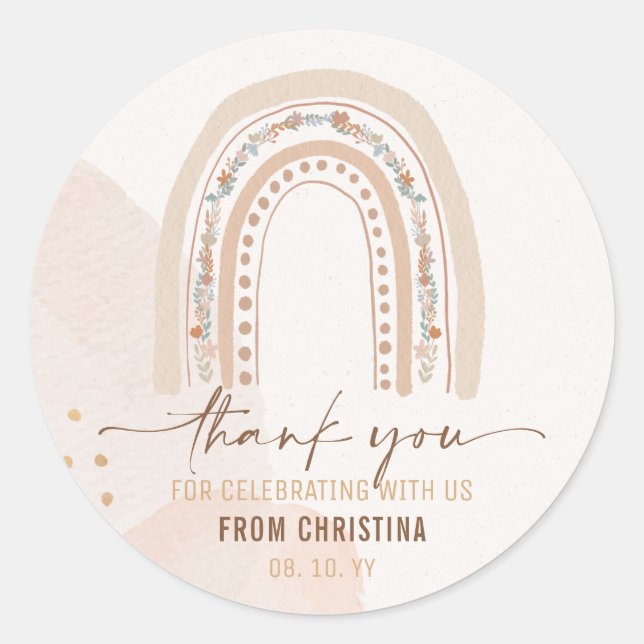 Gender Neutral Boho Rainbow Watercolor Whimsical Classic Round Sticker (Front)