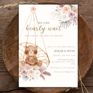 Gender Neutral Boho Teddy Bear Baby Shower Invitation