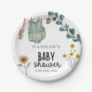  Gender Neutral Boho   Watercolor Baby Shower Paper Plate