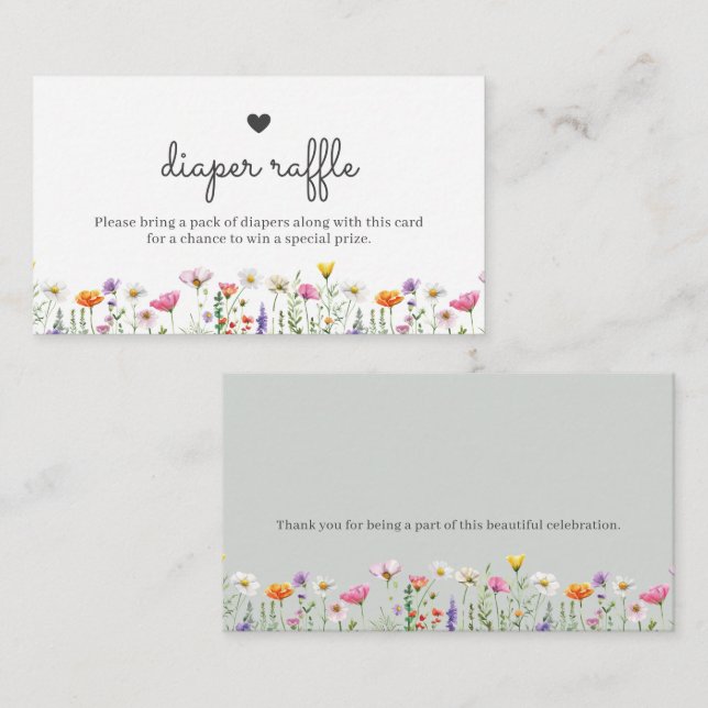 Gender Neutral Boho Wildflower Diaper Raffle Card (Front/Back)