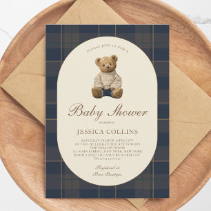 Gender Neutral Brown Blue Teddy Bear Baby Shower Invitation