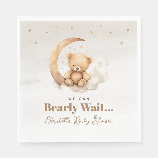 Gender Neutral Brown Teddy Bear Baby Shower Napkin (Front)
