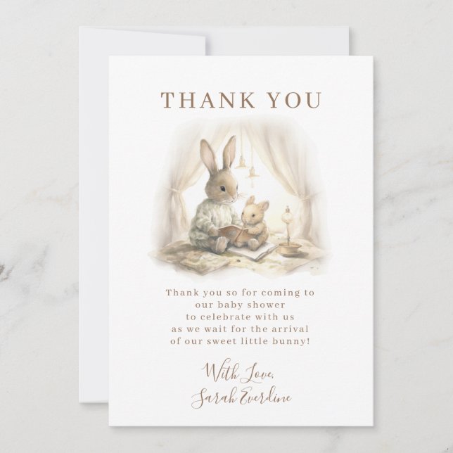 Gender Neutral Bunny Baby Shower Thank You Card (Front)